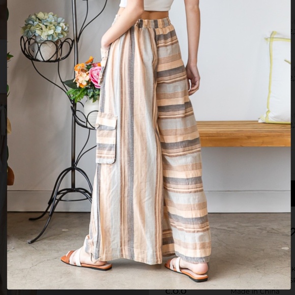 OLI & HALI WASHED 3D STRIPE WIDE LEG CARGO PANTS WOMEN’S SUMMER CARGO PANTS #109 - Picture 5 of 5